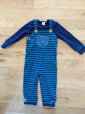 Striped Blue & Navy Toddler Overalls Set